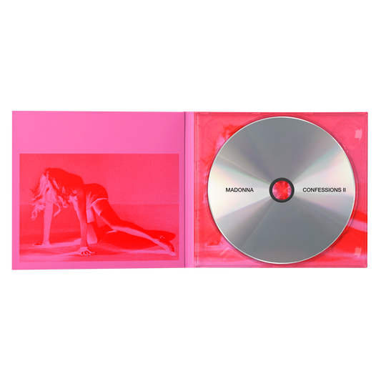 CD with 'Madonna Confessions II' on a pink background