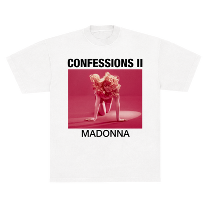 white tee with confessions ii pride album cover on the front